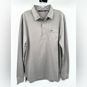 Travis Mathew Men's Gray Long Sleeve Polo Shirt Size Medium Pima Cotton